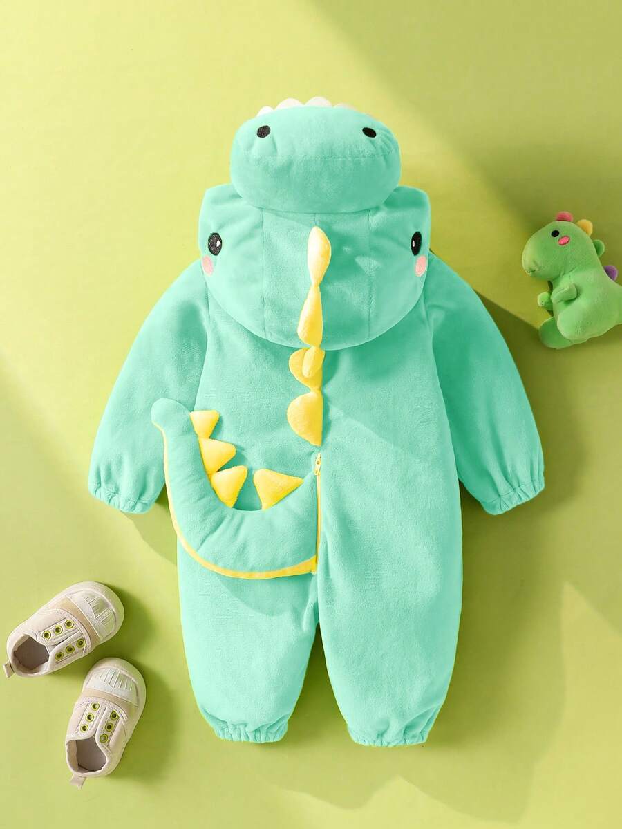 Plush 3D Dinosaur Jumpsuit for Cute Autumn and Winter Daily Wear