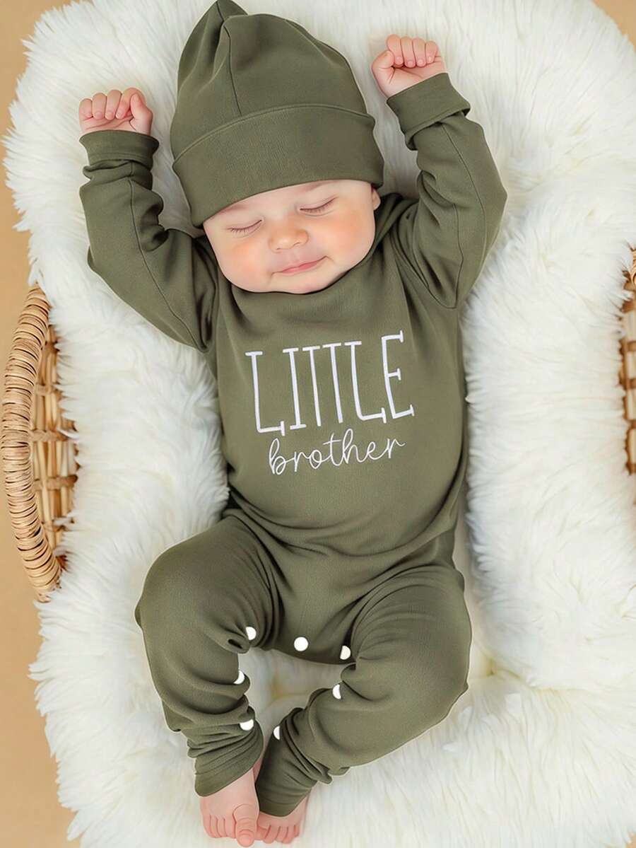 Baby Little Brother Embroidered Outfit Set for Photoshoots and Baby Shower Gifts