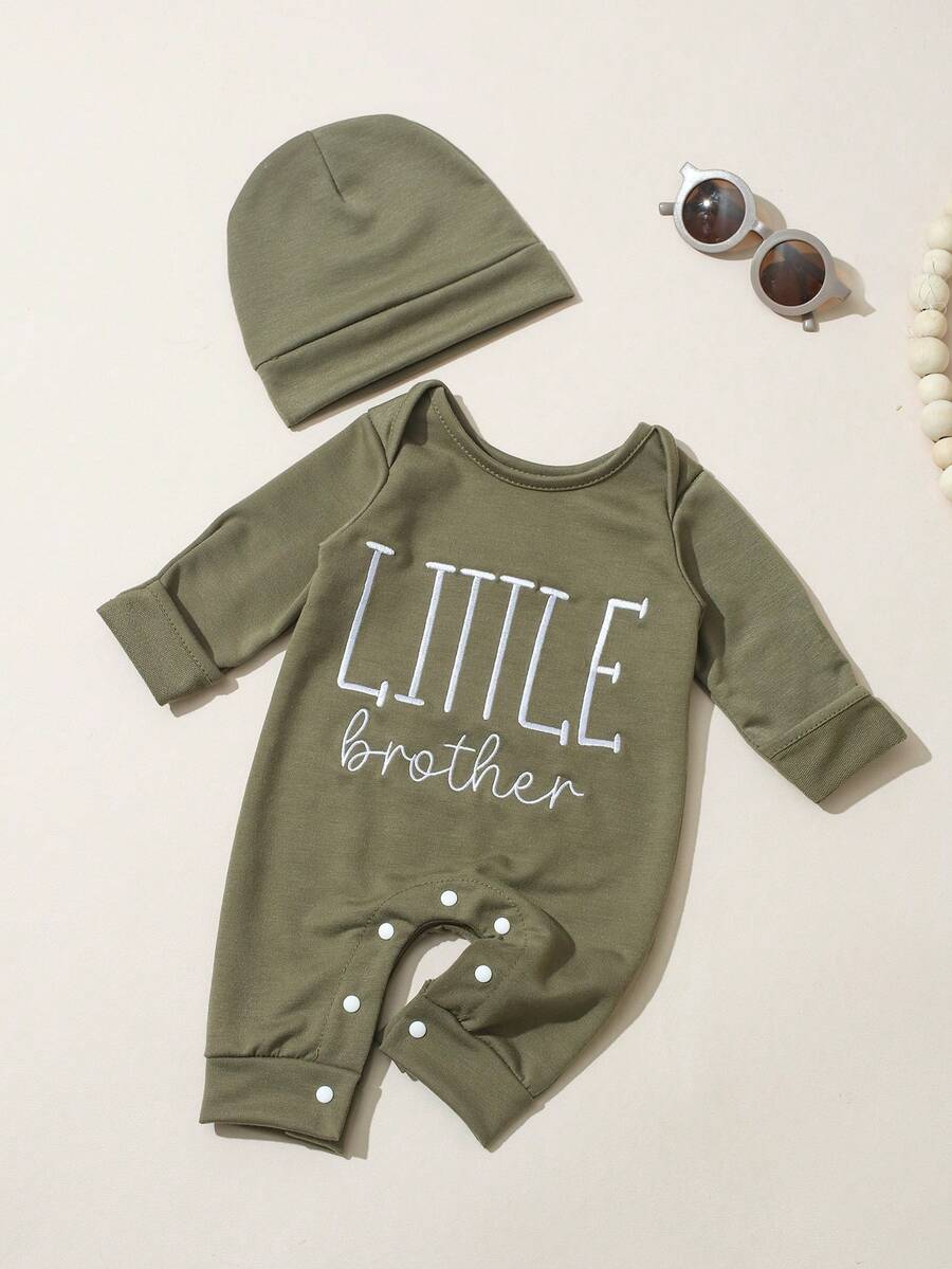 Baby Little Brother Embroidered Outfit Set for Photoshoots and Baby Shower Gifts