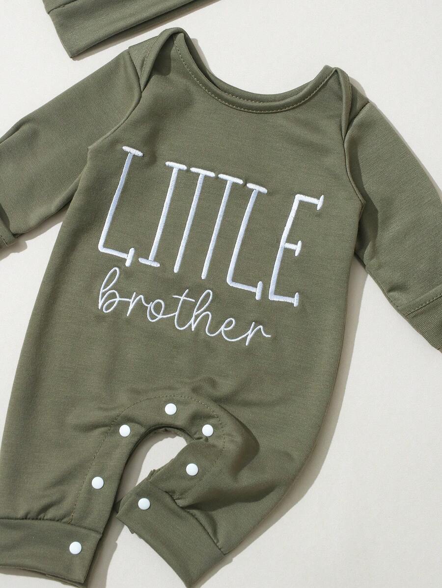 Baby Little Brother Embroidered Outfit Set for Photoshoots and Baby Shower Gifts