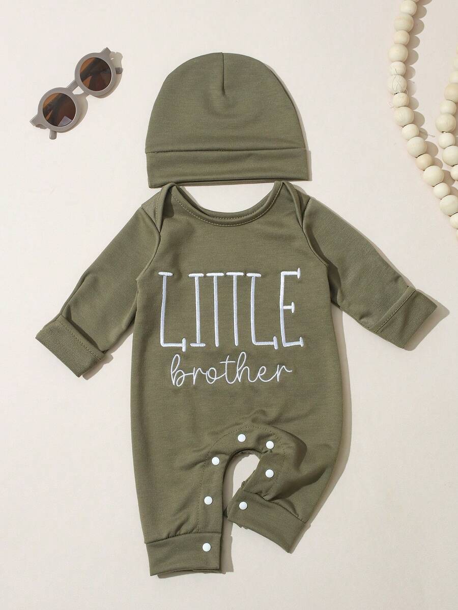 Baby Little Brother Embroidered Outfit Set for Photoshoots and Baby Shower Gifts