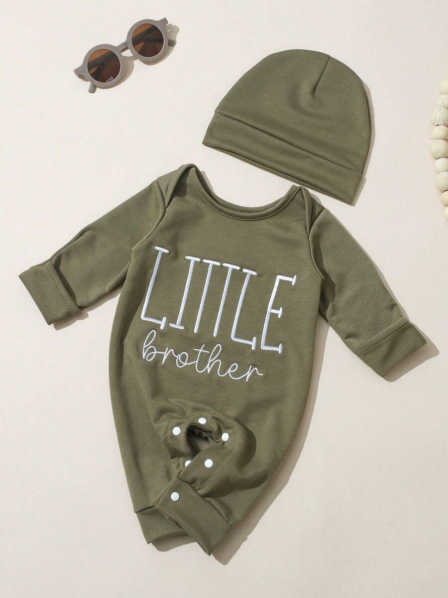 Baby Little Brother Embroidered Outfit Set for Photoshoots and Baby Shower Gifts