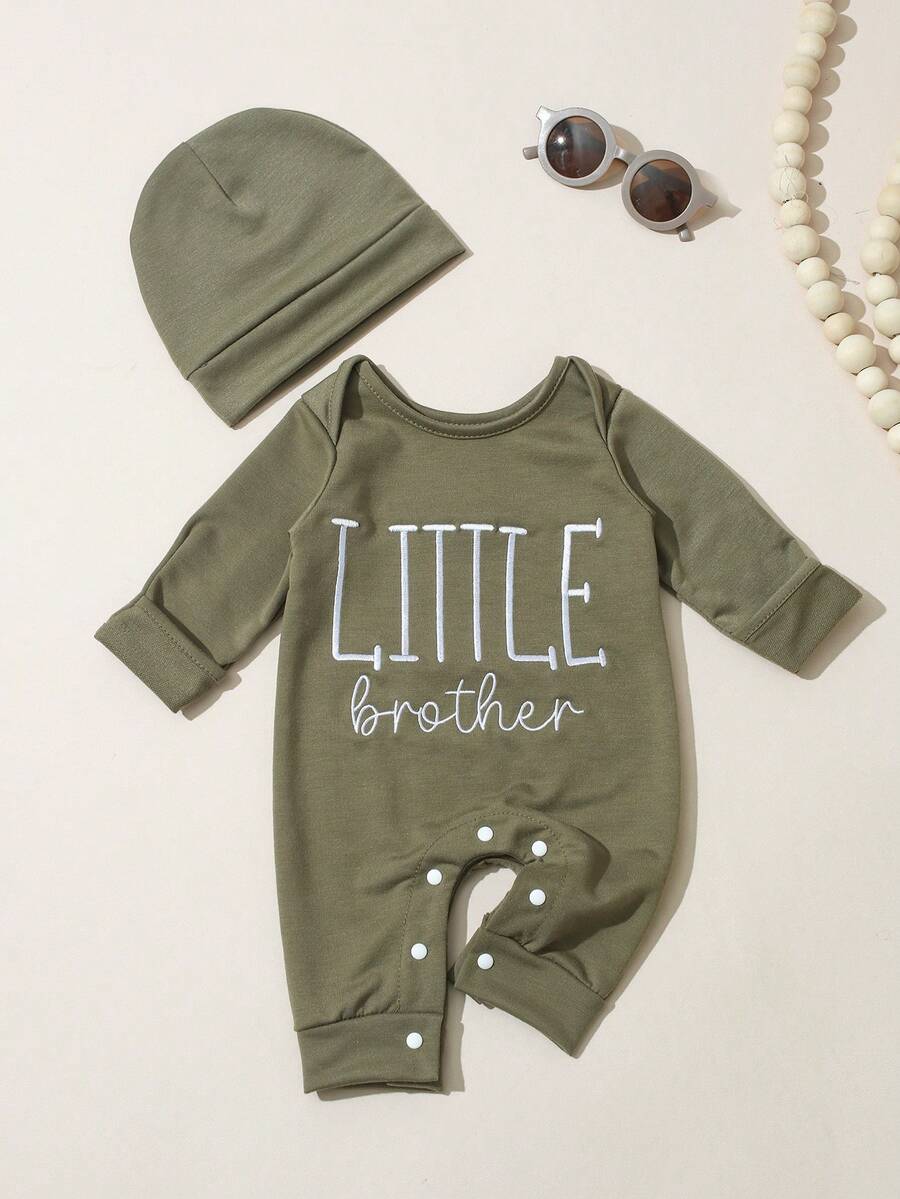 Baby Little Brother Embroidered Outfit Set for Photoshoots and Baby Shower Gifts
