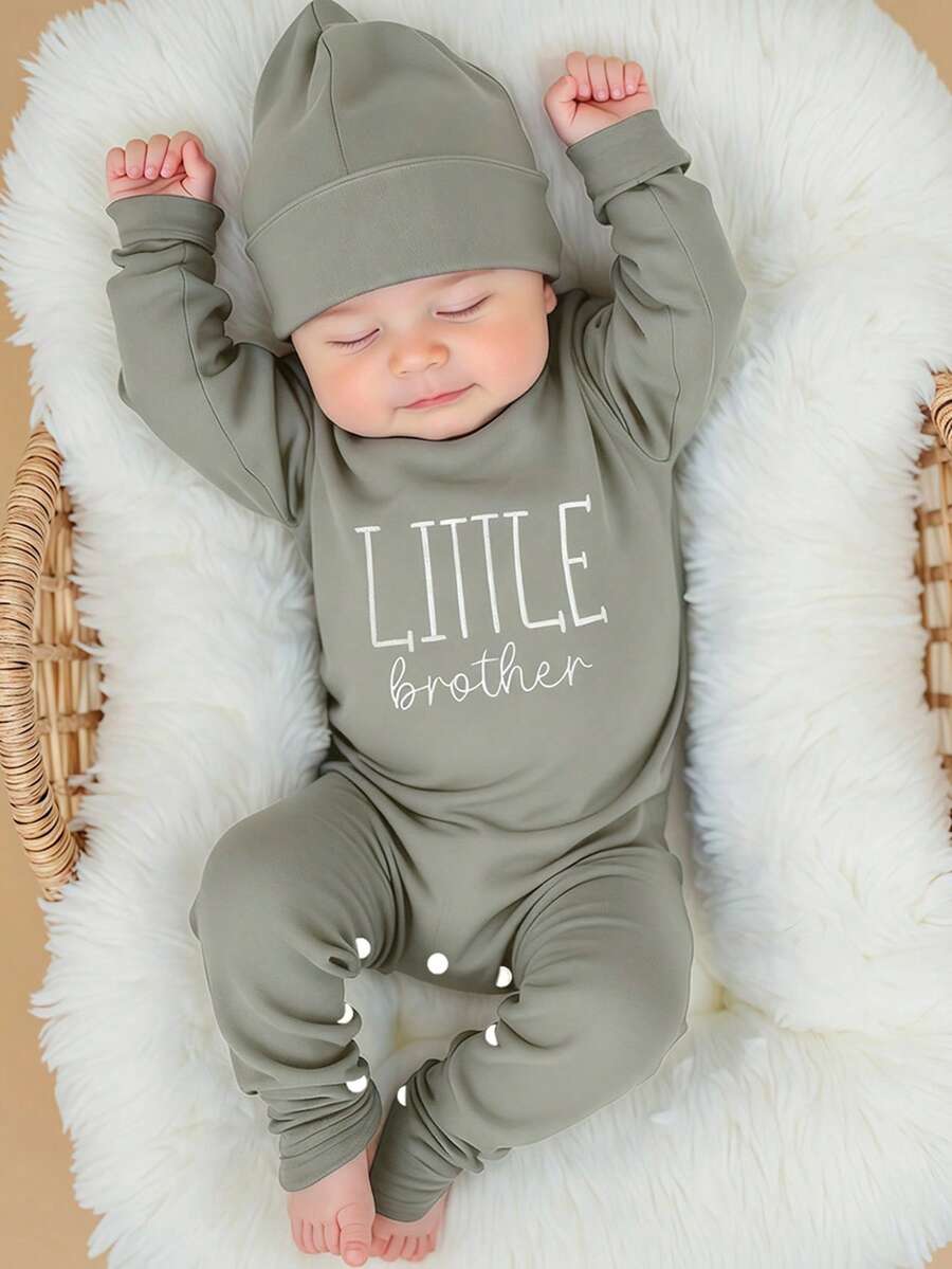 Baby Little Brother Embroidered Outfit Set for Photoshoots and Baby Shower Gifts