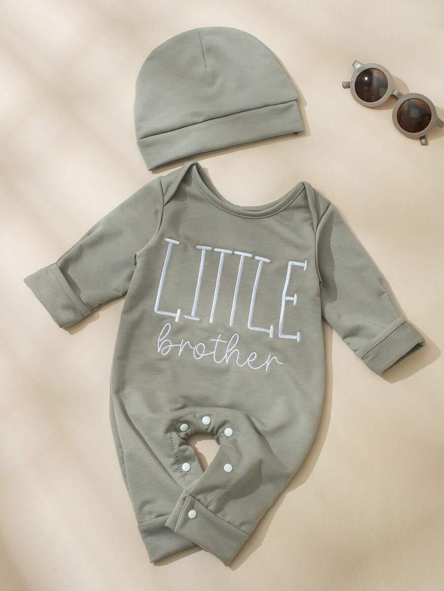 Baby Little Brother Embroidered Outfit Set for Photoshoots and Baby Shower Gifts
