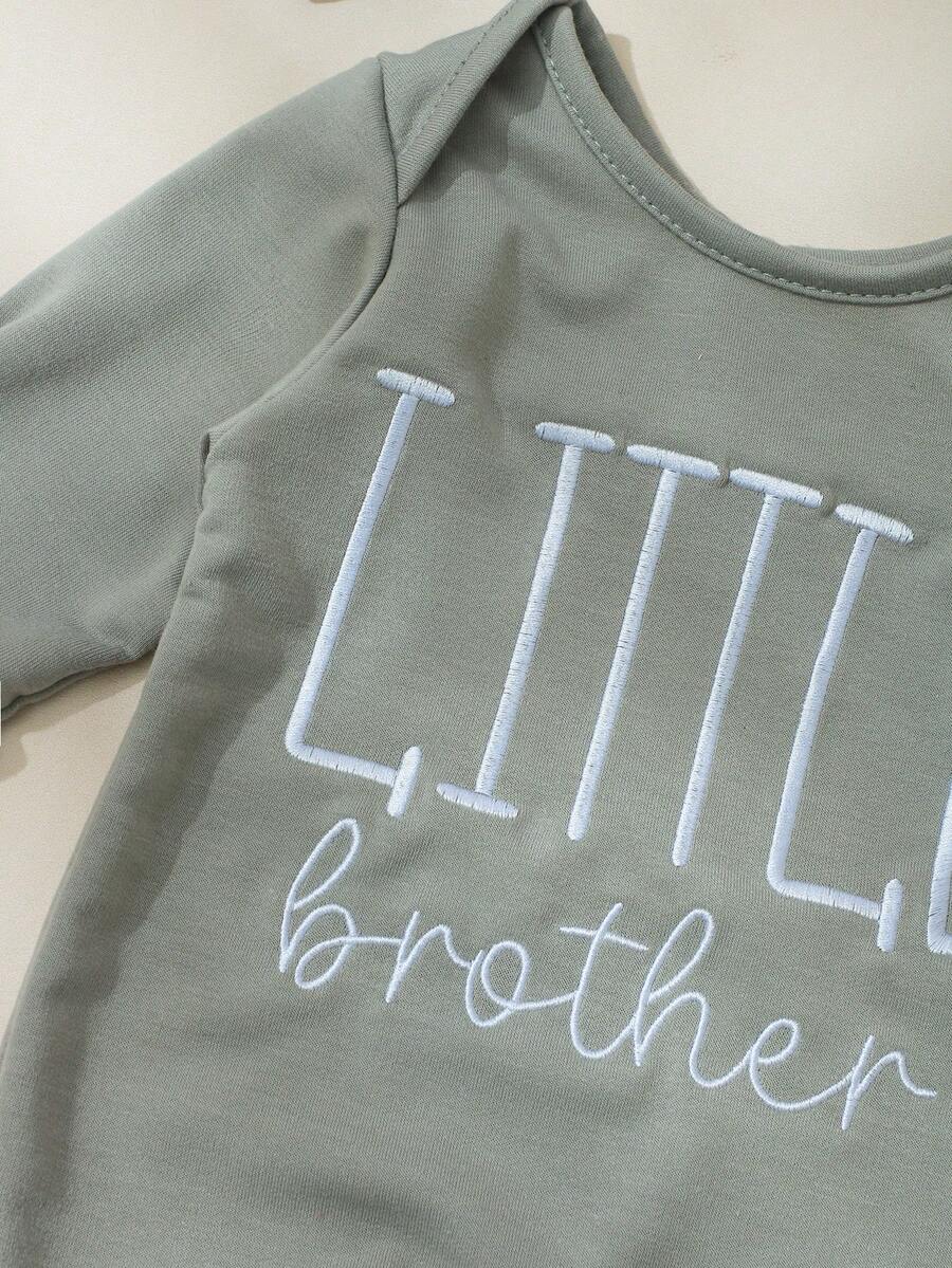 Baby Little Brother Embroidered Outfit Set for Photoshoots and Baby Shower Gifts