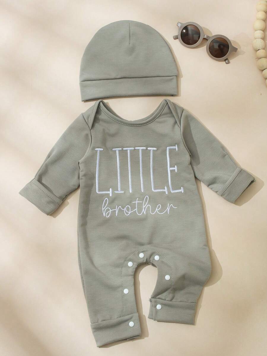Baby Little Brother Embroidered Outfit Set for Photoshoots and Baby Shower Gifts