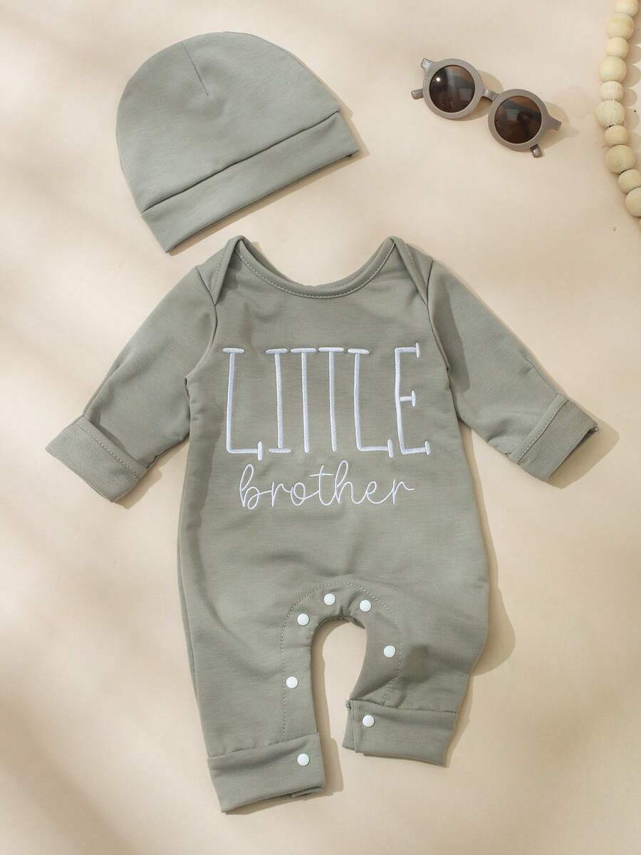 Baby Little Brother Embroidered Outfit Set for Photoshoots and Baby Shower Gifts