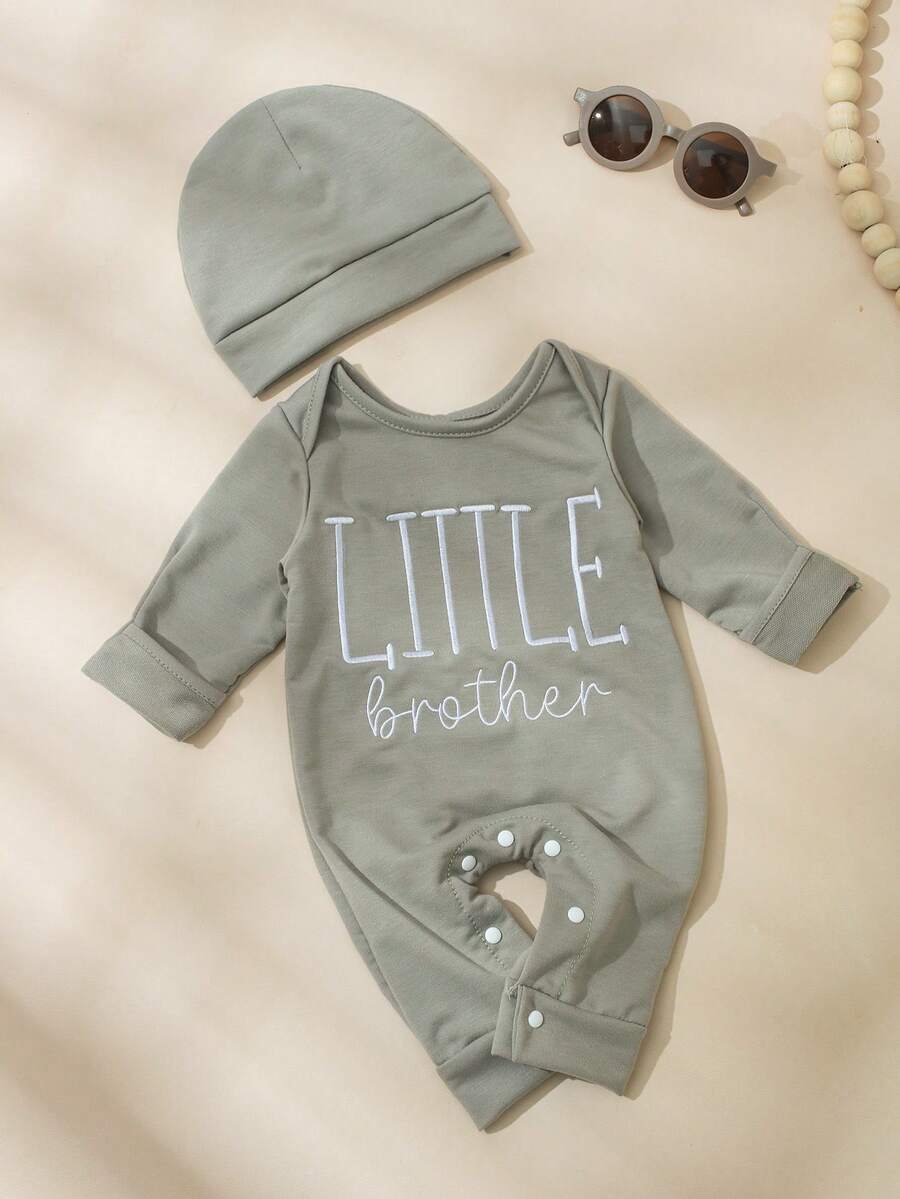 Baby Little Brother Embroidered Outfit Set for Photoshoots and Baby Shower Gifts