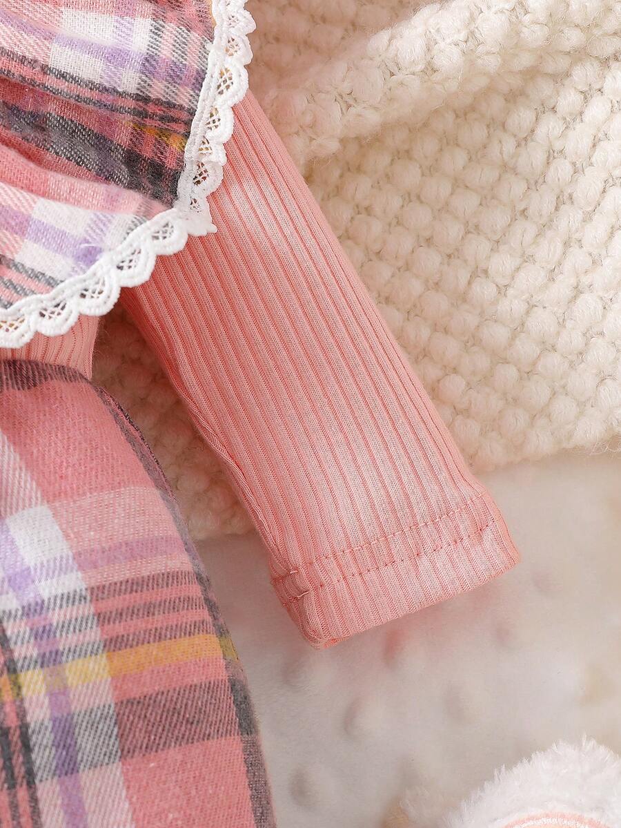 Baby Plaid Long Sleeve Jumpsuit with Matching Headband for Spring and Autumn