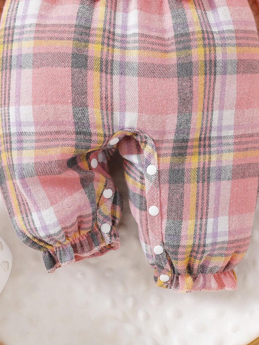 Baby Plaid Long Sleeve Jumpsuit with Matching Headband for Spring and Autumn