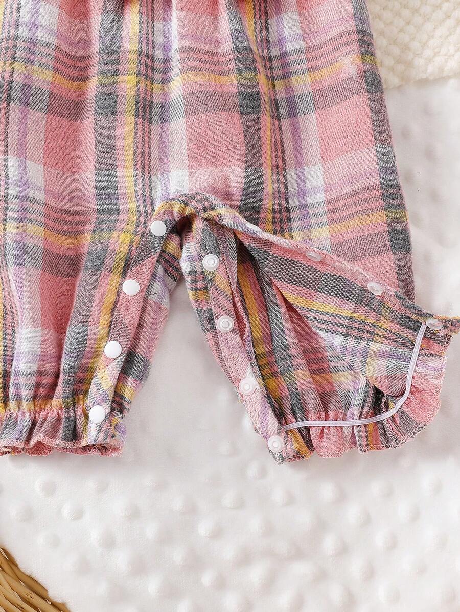 Baby Plaid Long Sleeve Jumpsuit with Matching Headband for Spring and Autumn