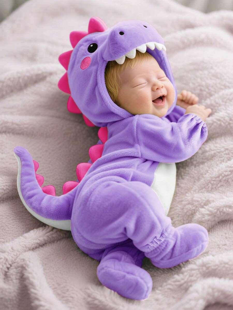 Plush 3D Dinosaur Jumpsuit for Cute Autumn and Winter Daily Wear