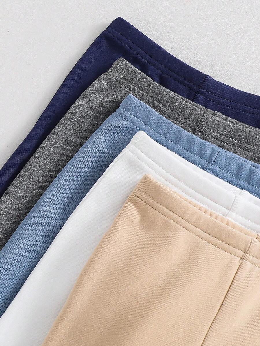 5pcs Solid Color Baby Elastic Waist Pants for Autumn and Winter Wear