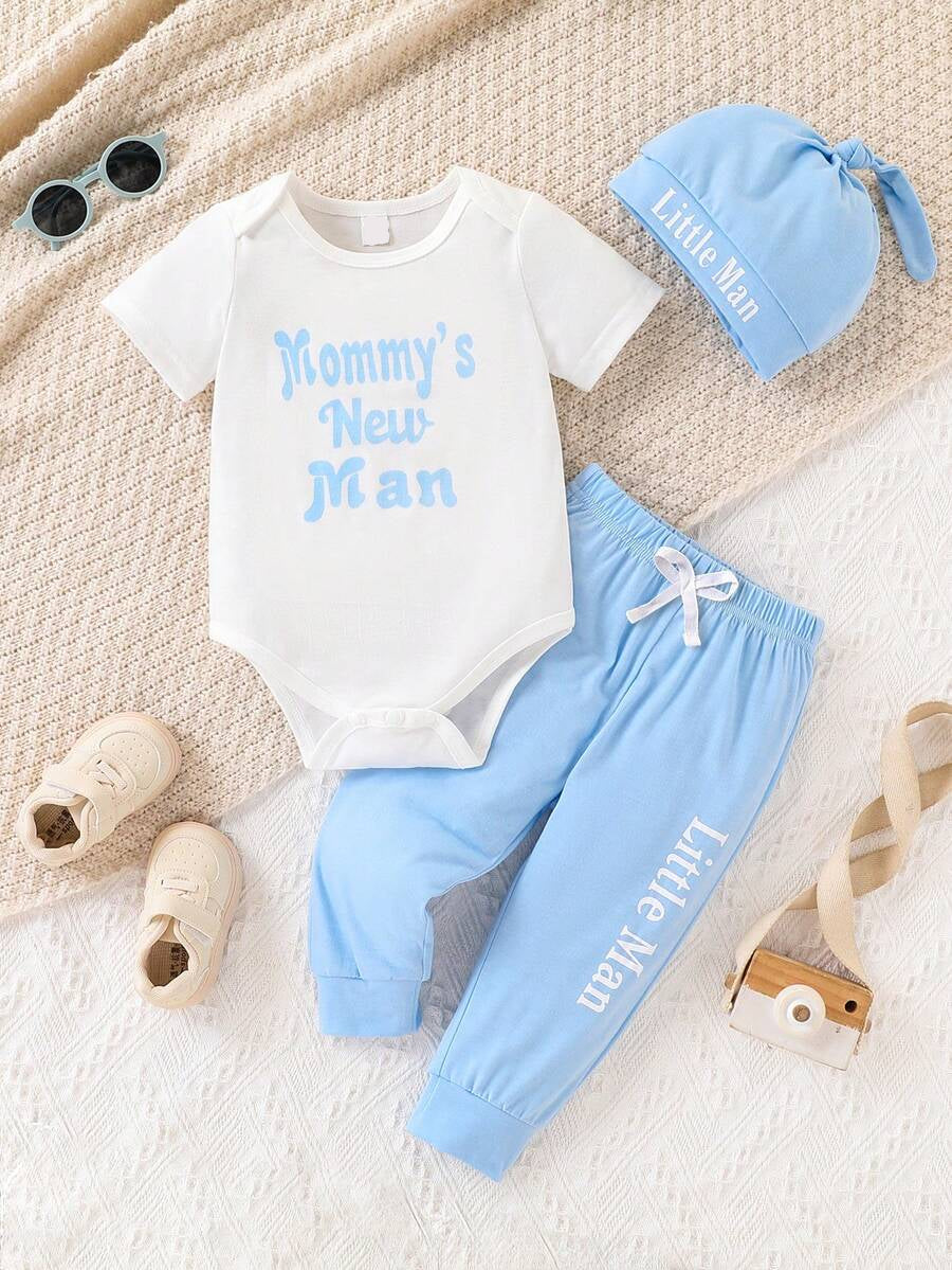 Cute Baby Boy Letter Print Bodysuit & Sweatpants Matching Set for Spring Summer