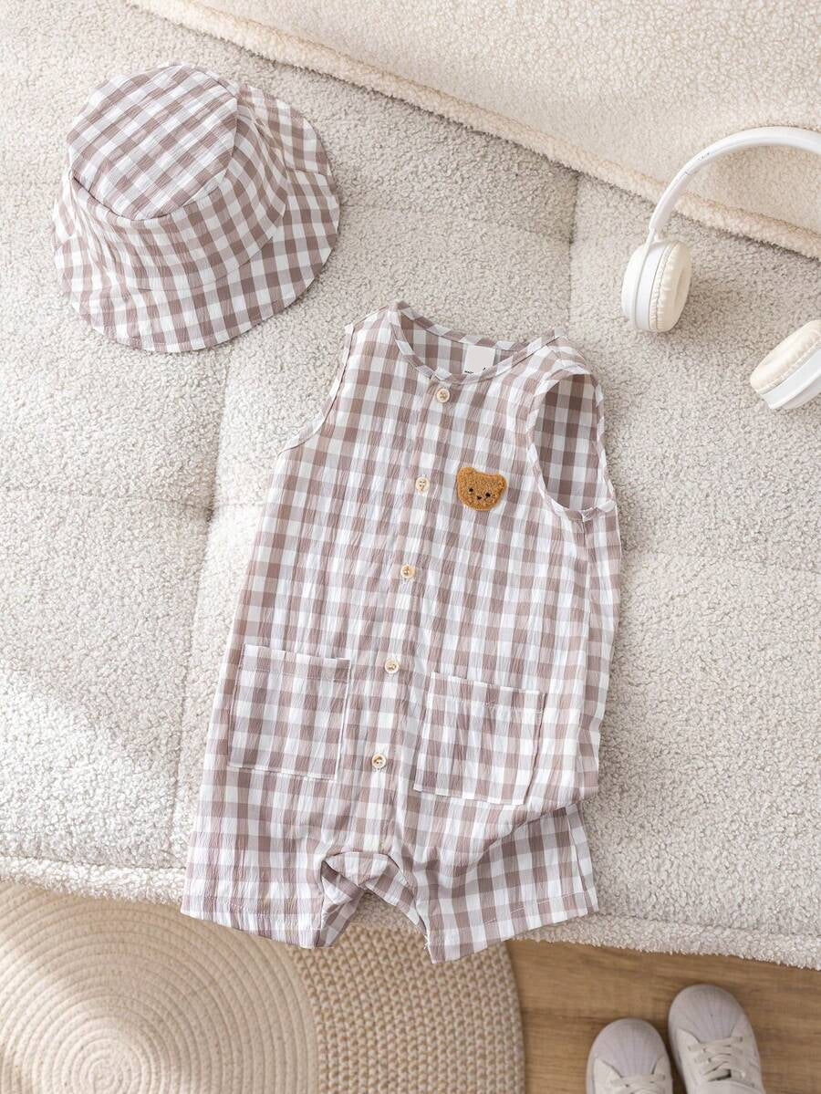 Baby Boy White Sleeveless Romper with Pockets Casual Short Jumpsuit for Everyday Wear