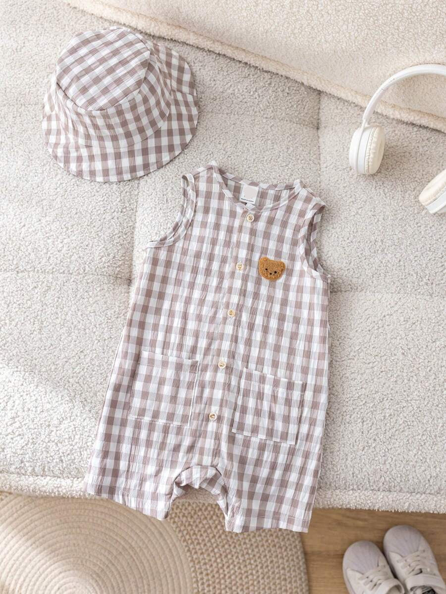 Baby Boy White Sleeveless Romper with Pockets Casual Short Jumpsuit for Everyday Wear