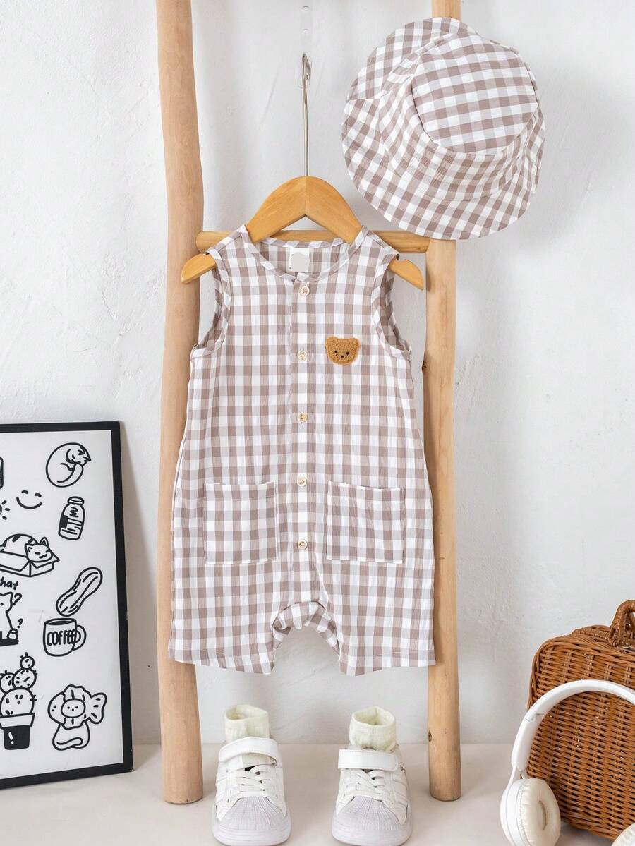 Baby Boy White Sleeveless Romper with Pockets Casual Short Jumpsuit for Everyday Wear