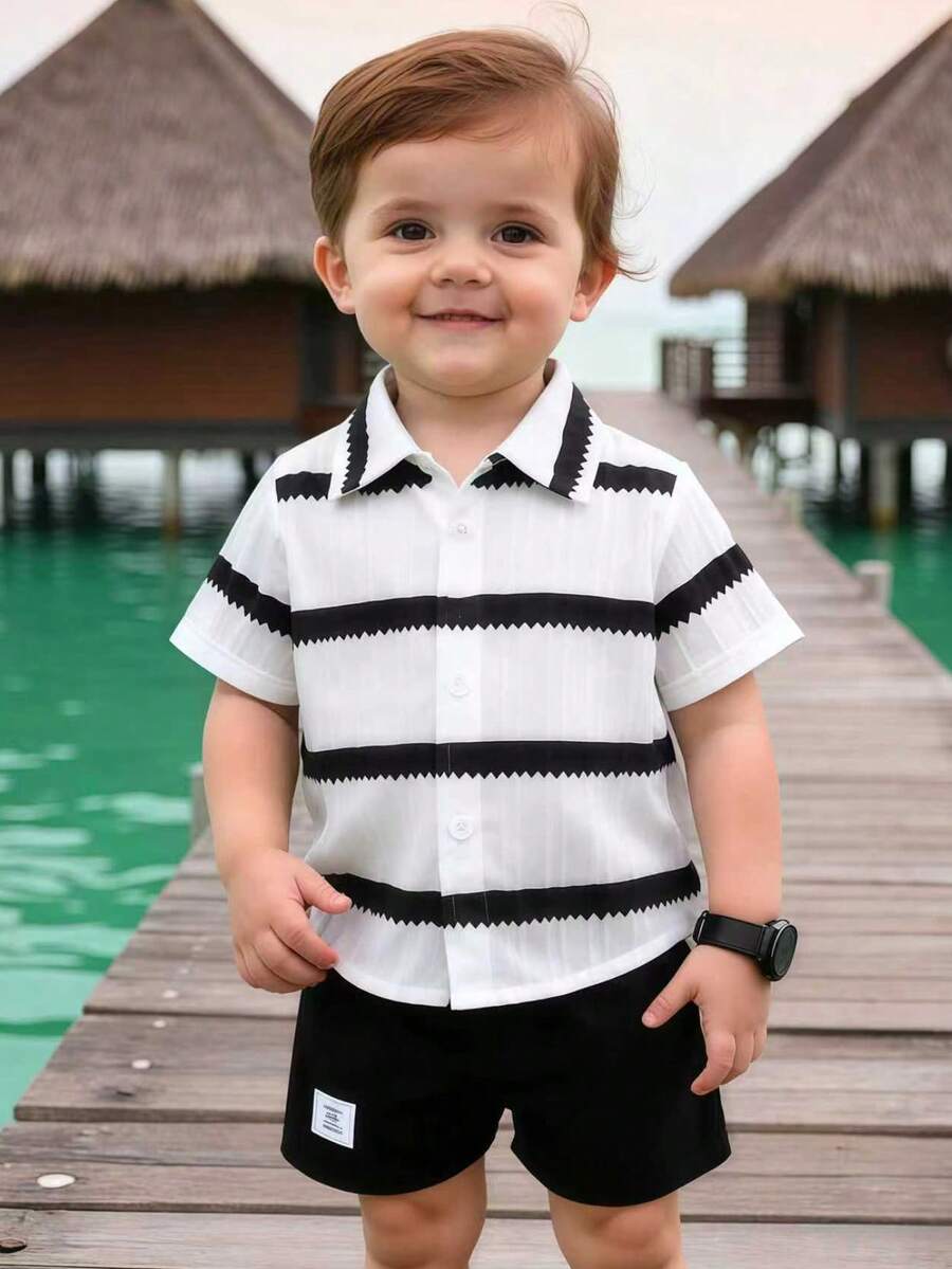 2pcs/Set Baby Boy Tropical Plant Pattern Vacation Outfit (6M-3T)