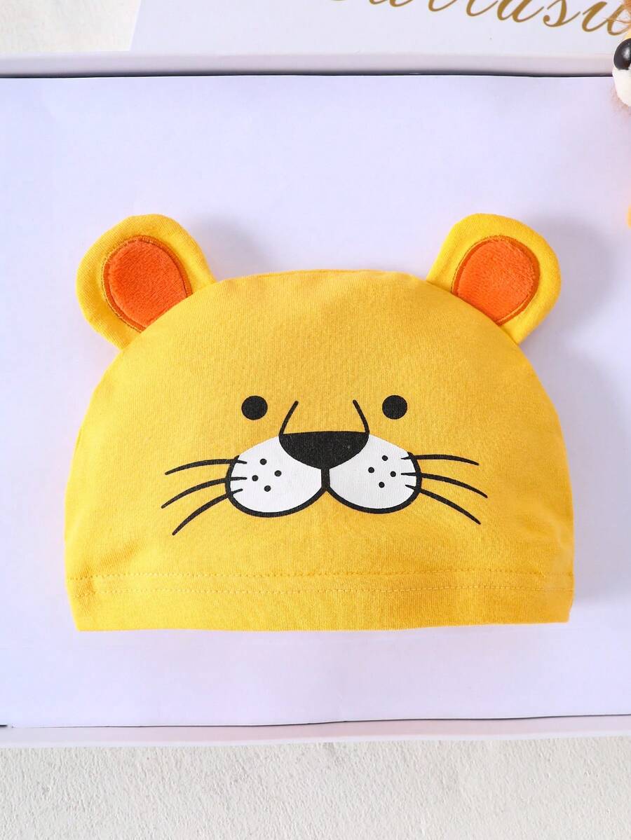 Lion Print Romper and 3D Ear Hat Outfit Set for Cute Summer Daily Wear