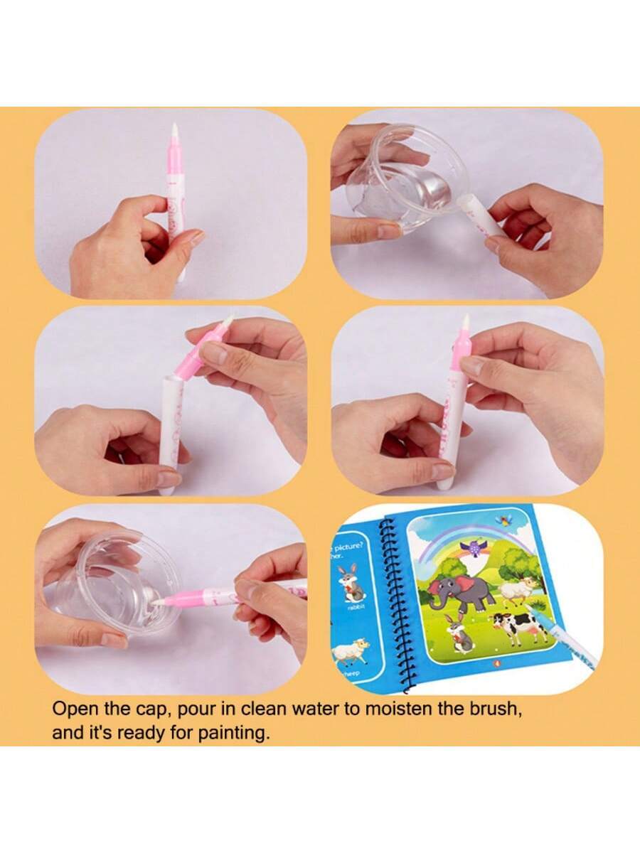 Reusable Magic Water Coloring Book For Kids With Refillable Water Pen Mess Free Drawing And Learning Activity Set 1/3PCS