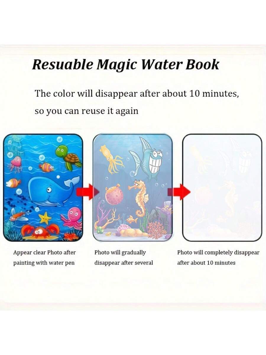 Reusable Magic Water Coloring Book For Kids With Refillable Water Pen Mess Free Drawing And Learning Activity Set 1/3PCS
