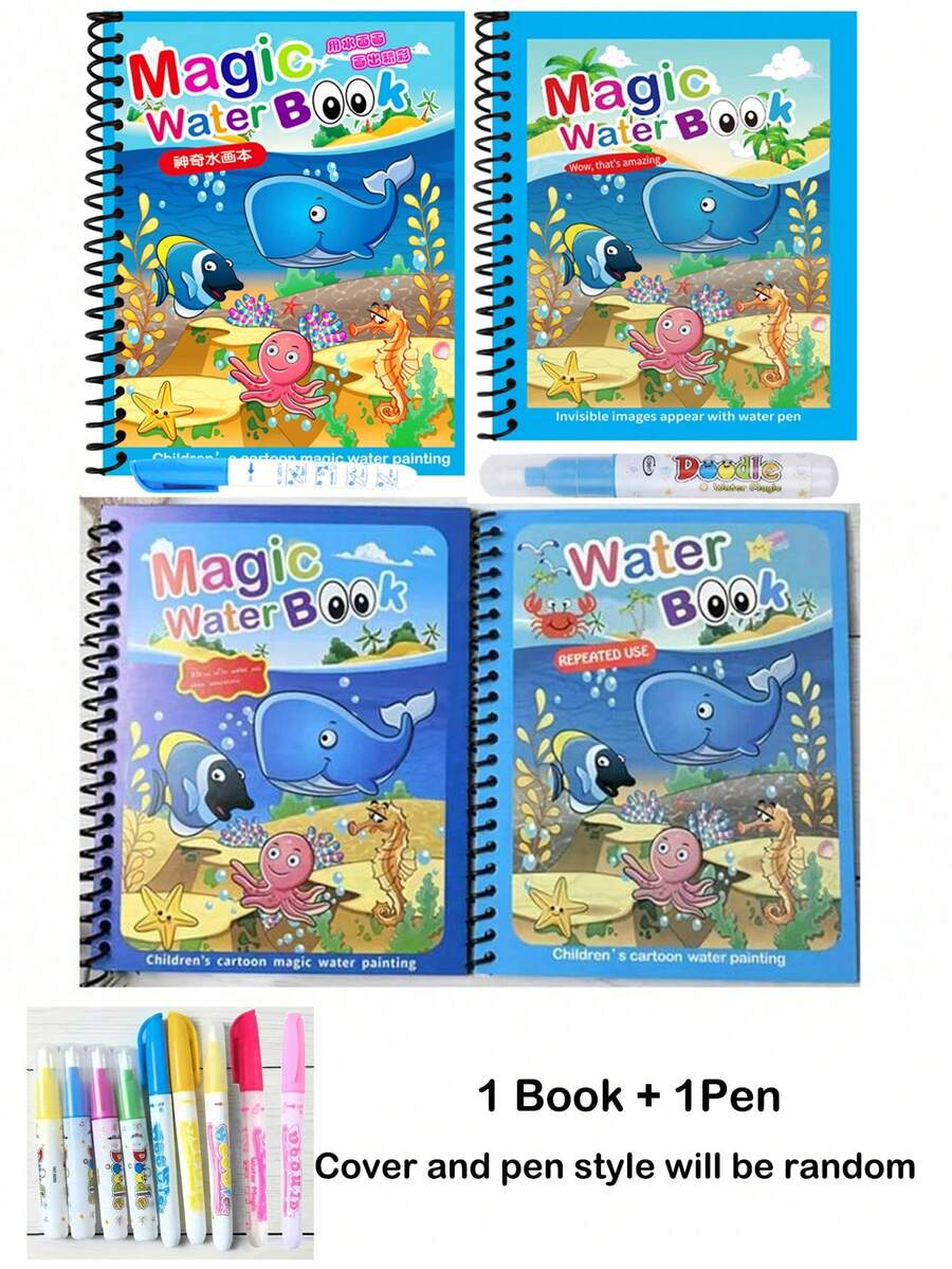 Reusable Magic Water Coloring Book For Kids With Refillable Water Pen Mess Free Drawing And Learning Activity Set 1/3PCS