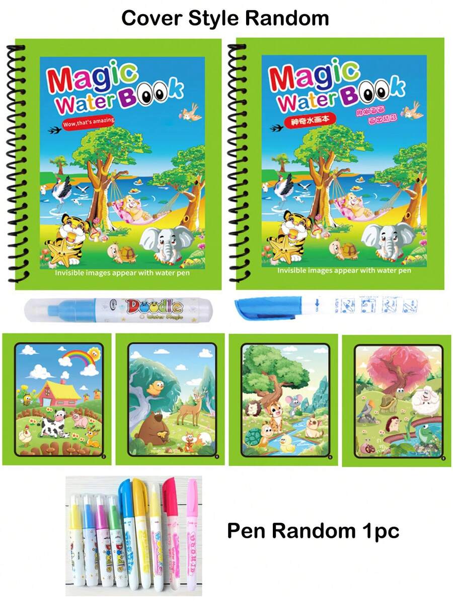 Reusable Magic Water Coloring Book For Kids With Refillable Water Pen Mess Free Drawing And Learning Activity Set 1/3PCS