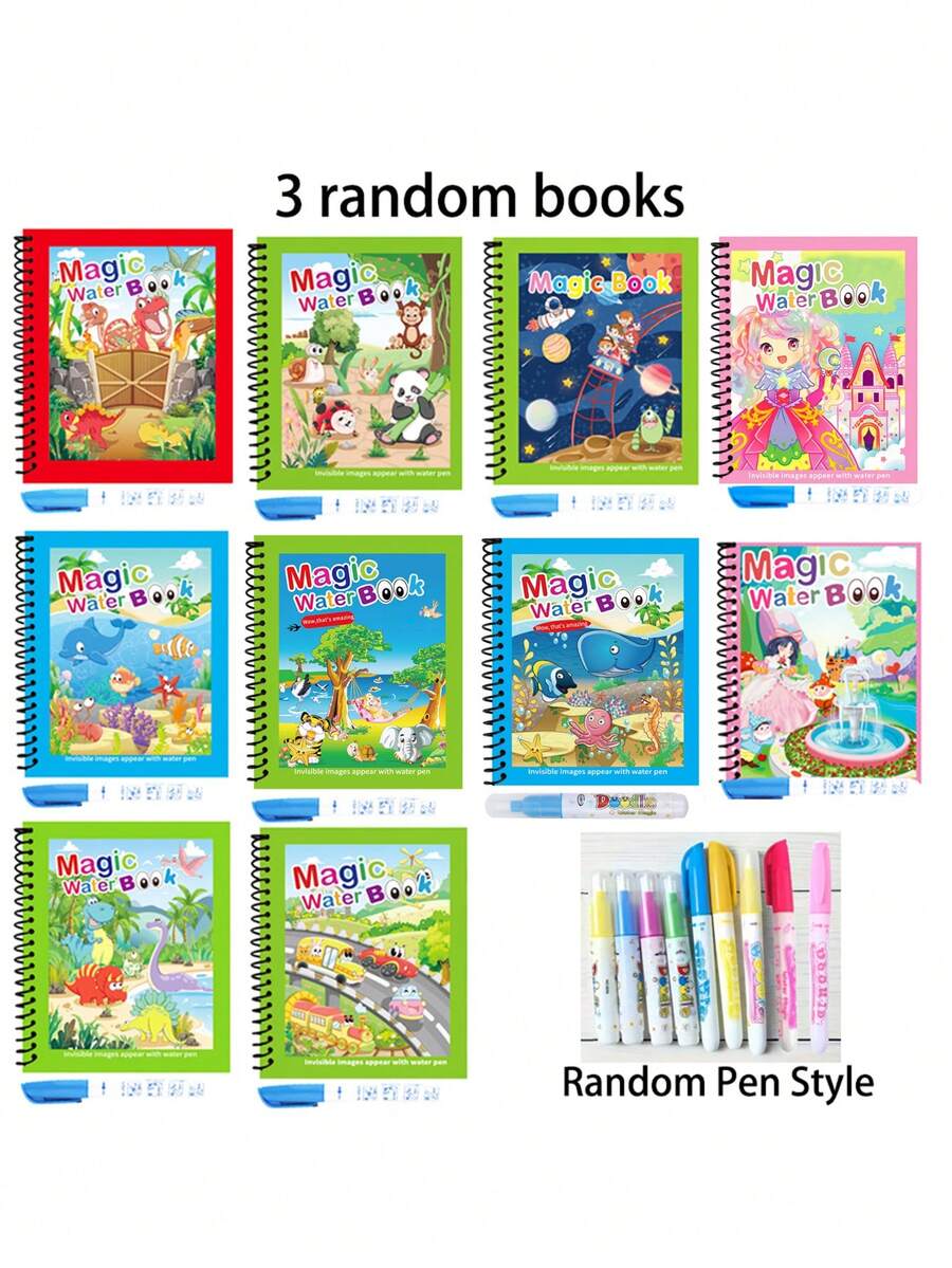 Reusable Magic Water Coloring Book For Kids With Refillable Water Pen Mess Free Drawing And Learning Activity Set 1/3PCS