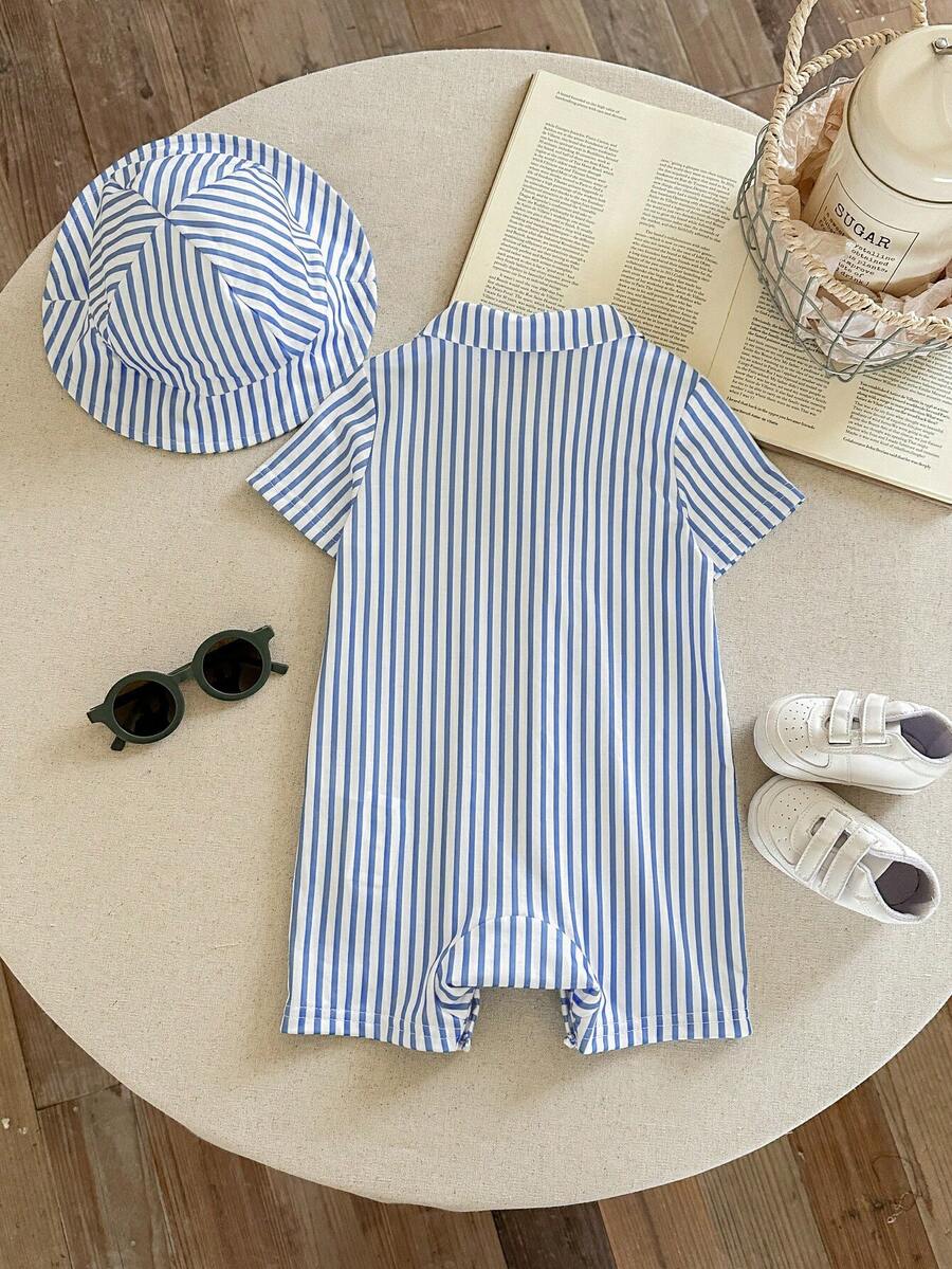 Newborn Baby Boy Girl Horse Print Polo Romper & Sun Hat 2 Piece Outfit Set for Spring Summer