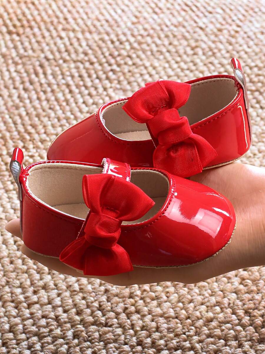 Sweet Glossy Bow Flat Shoes for Infant Girls - Elegant 0-1 Year Princess Flats