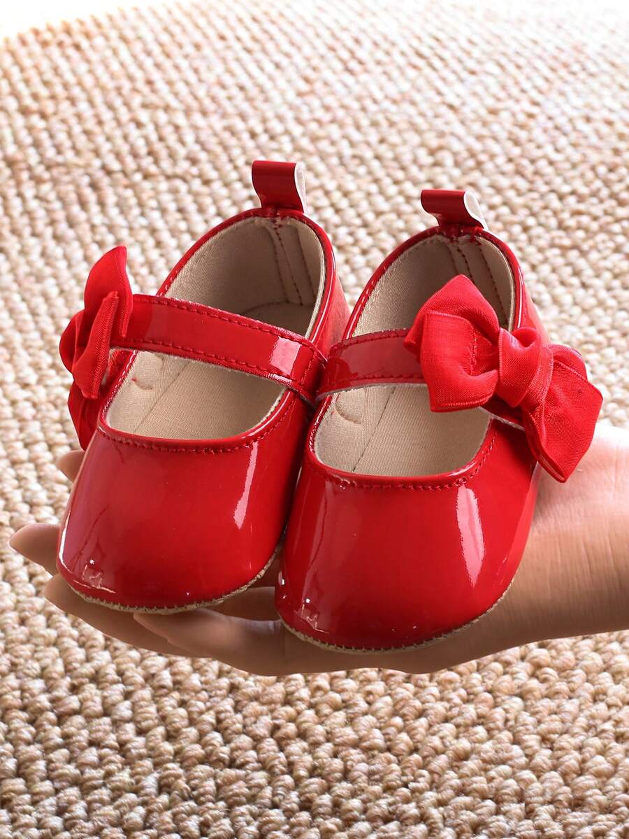 Sweet Glossy Bow Flat Shoes for Infant Girls - Elegant 0-1 Year Princess Flats