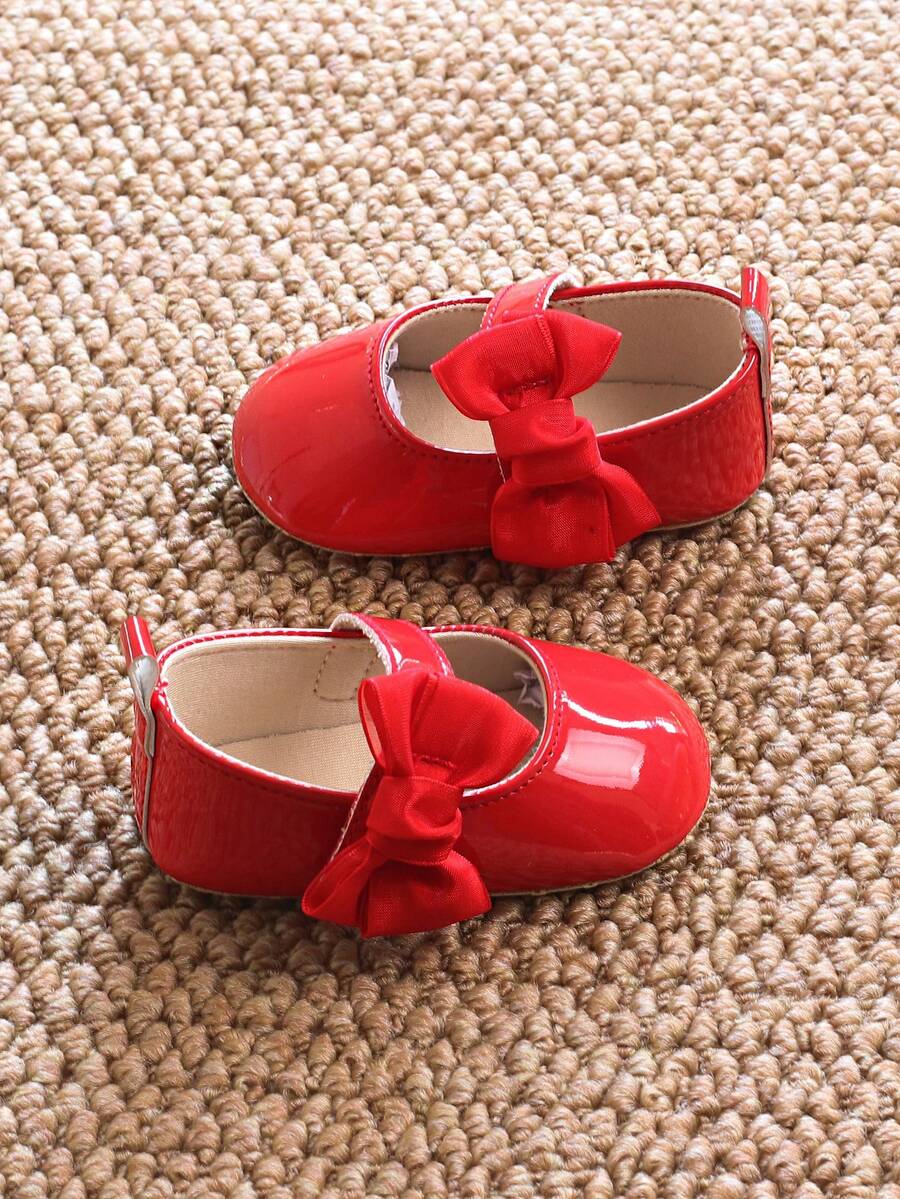 Sweet Glossy Bow Flat Shoes for Infant Girls - Elegant 0-1 Year Princess Flats