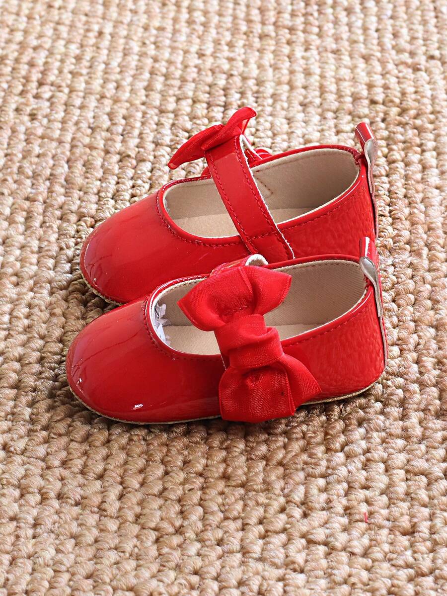 Sweet Glossy Bow Flat Shoes for Infant Girls - Elegant 0-1 Year Princess Flats