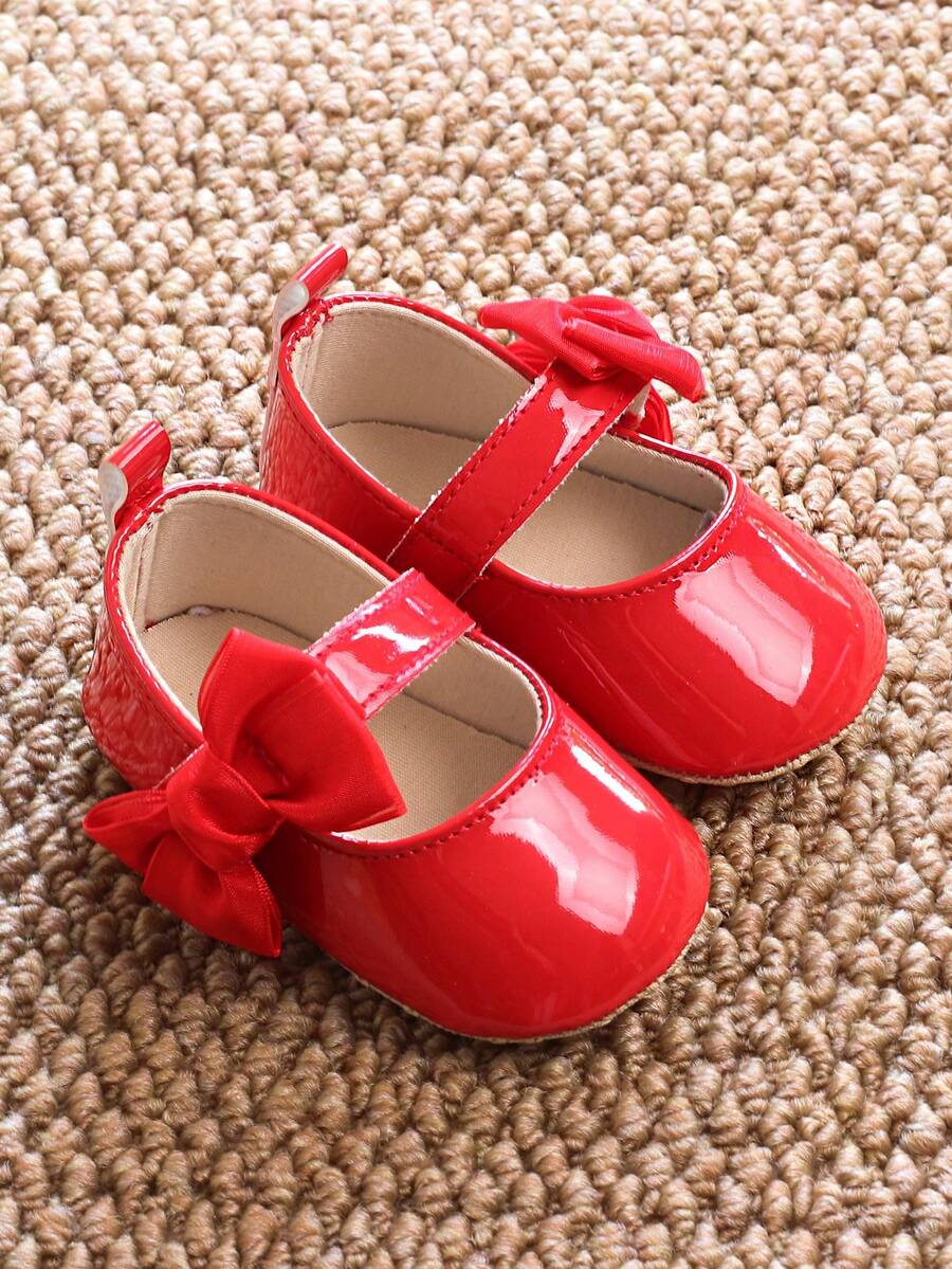 Sweet Glossy Bow Flat Shoes for Infant Girls - Elegant 0-1 Year Princess Flats