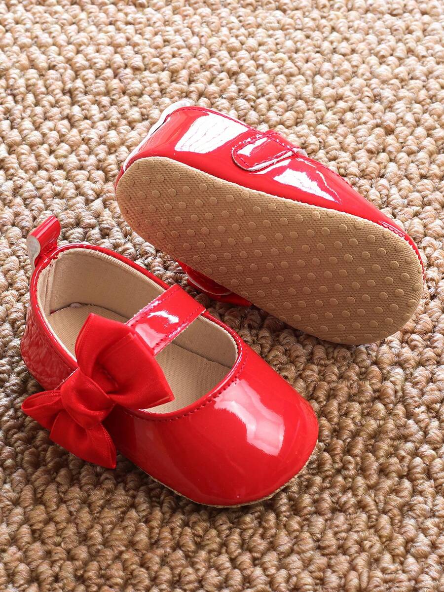 Sweet Glossy Bow Flat Shoes for Infant Girls - Elegant 0-1 Year Princess Flats
