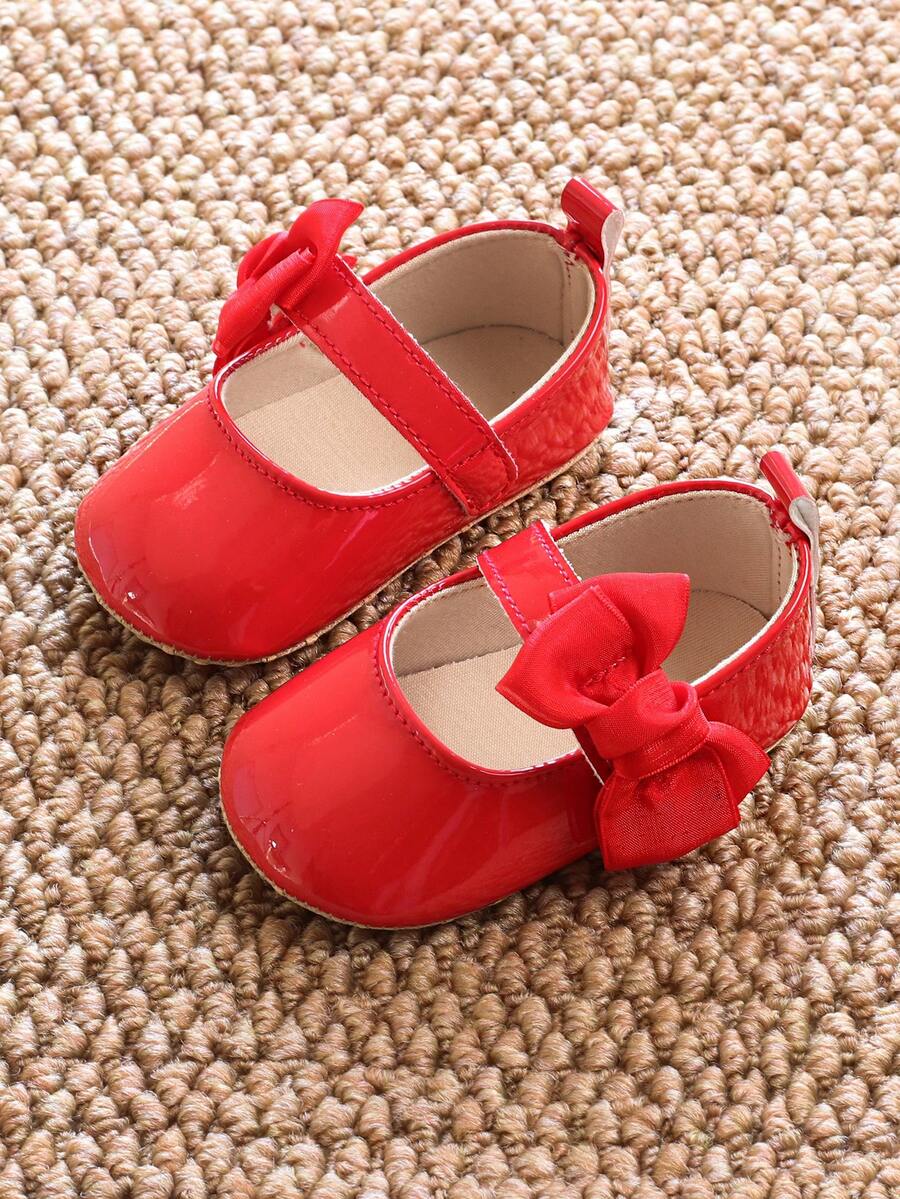 Sweet Glossy Bow Flat Shoes for Infant Girls - Elegant 0-1 Year Princess Flats