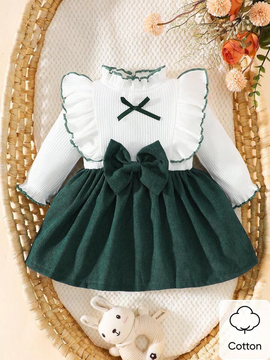 Baby Heart Pattern Dress and Headband Set for Cute All Season Daily Wear