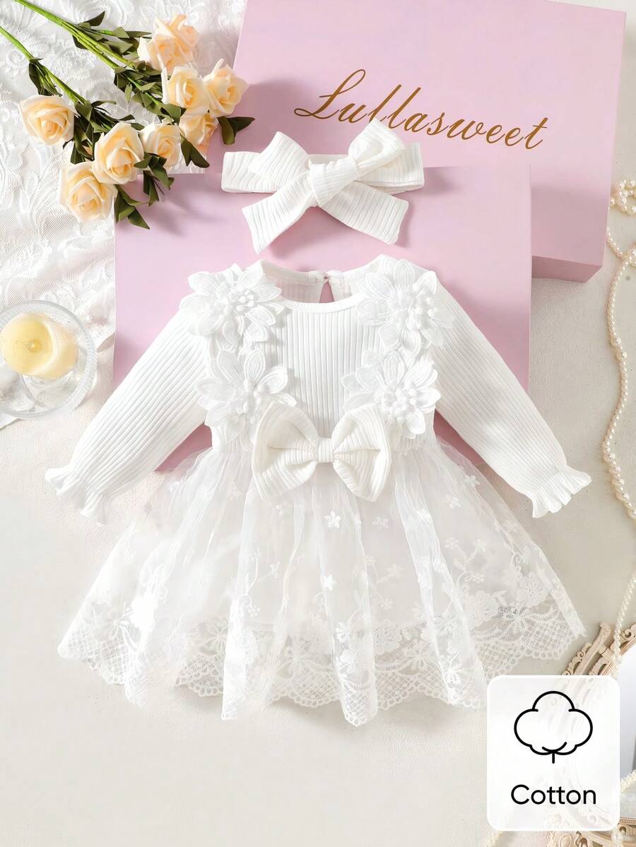 Baby Embroidered Mesh Dress and Headband Set for Elegant Outdoor Photoshoots and Special Occasions