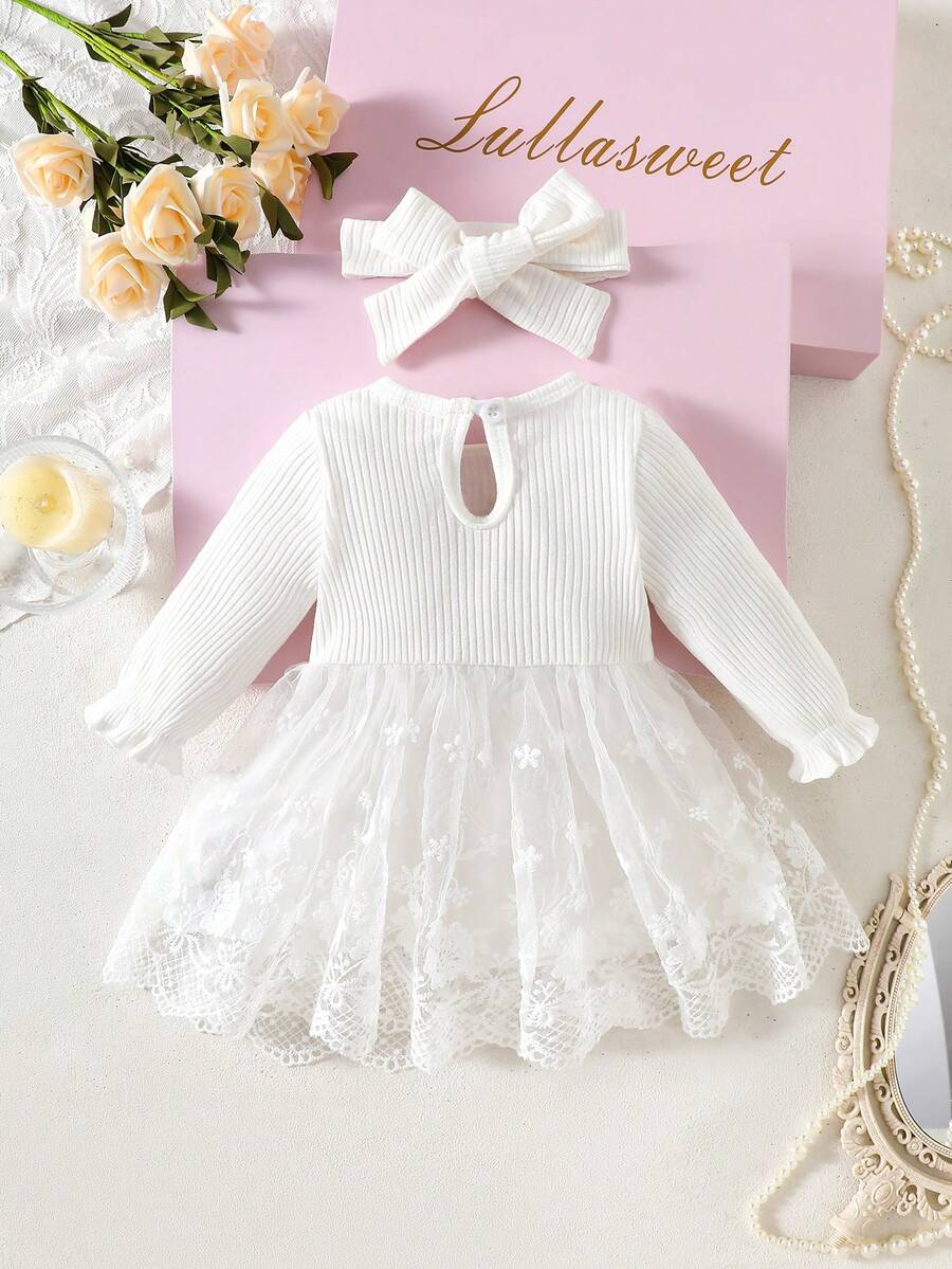 Baby Embroidered Mesh Dress and Headband Set for Elegant Outdoor Photoshoots and Special Occasions