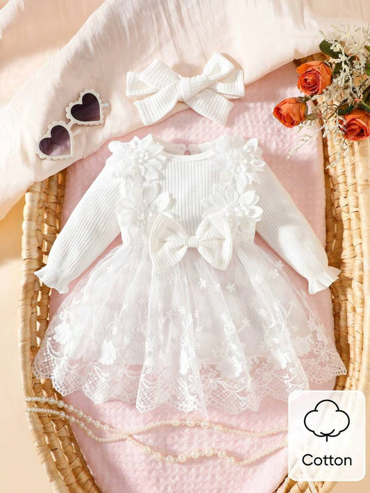 Baby Embroidered Mesh Dress and Headband Set for Elegant Outdoor Photoshoots and Special Occasions