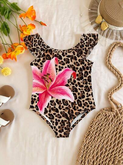 Baby Girls Tropical Floral Leopard Print Swimwear Slim Fit Summer Beach Outfit