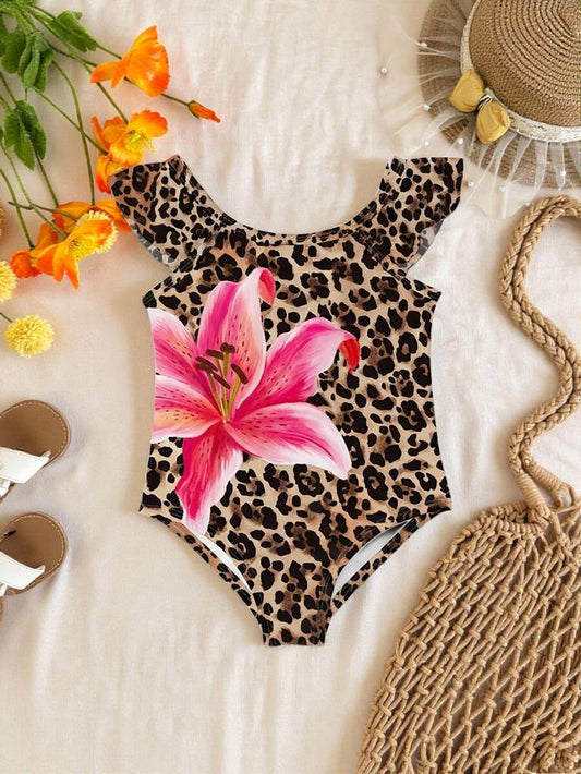 Baby Girls Tropical Floral Leopard Print Swimwear Slim Fit Summer Beach Outfit