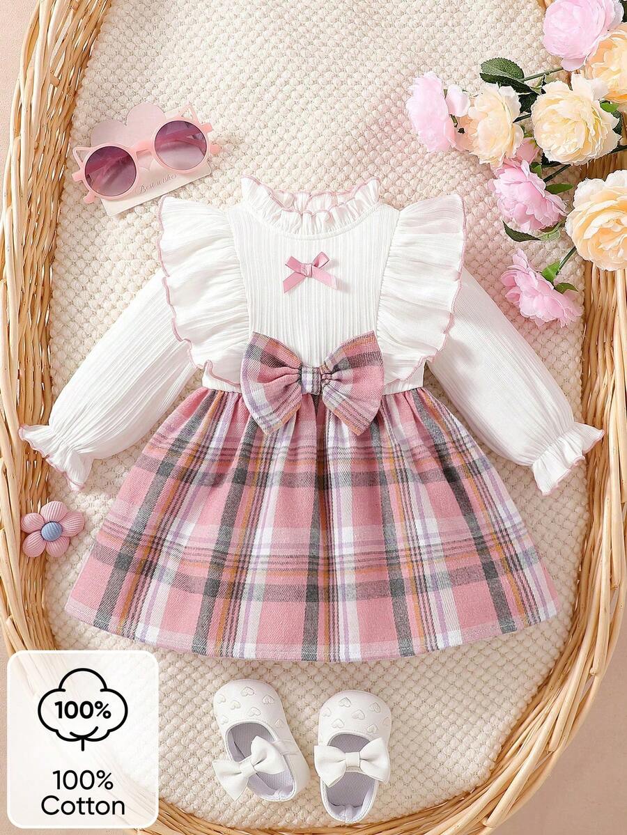 Baby Heart Pattern Dress and Headband Set for Cute All Season Daily Wear