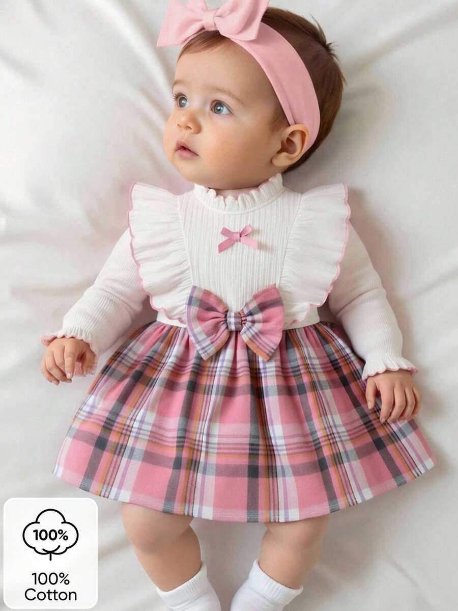 Baby Heart Pattern Dress and Headband Set for Cute All Season Daily Wear