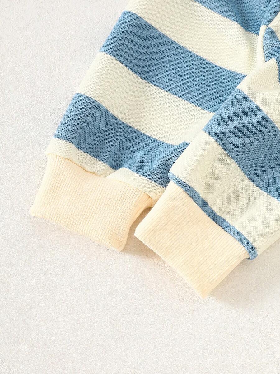 Baby Boy Black and White Striped Teddy Bear Top and Pants Set