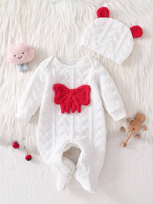 2PCS Newborn Baby Bear Print Long Sleeve Romper & Hat Set – Cozy Winter Outfit