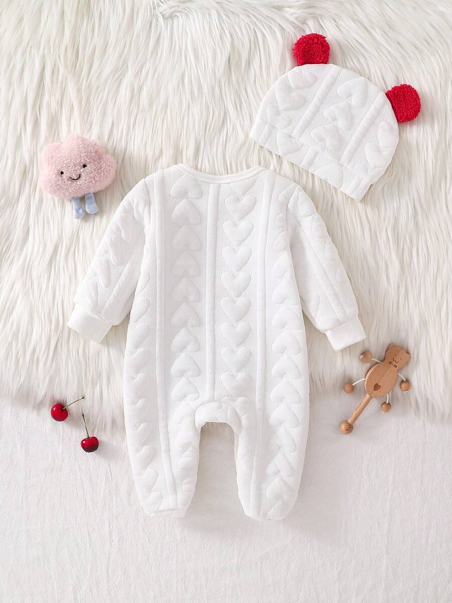 2PCS Newborn Baby Bear Print Long Sleeve Romper & Hat Set – Cozy Winter Outfit