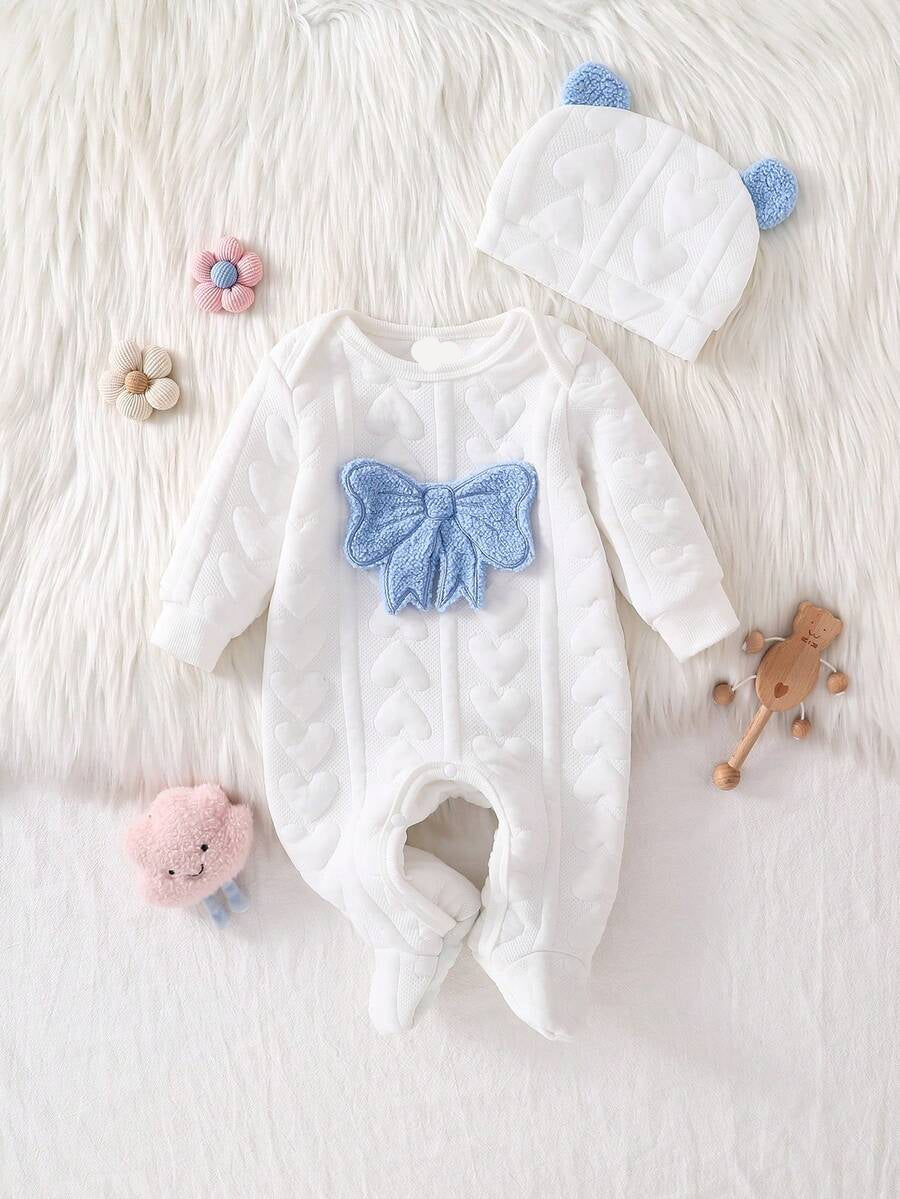 2PCS Newborn Baby Bear Print Long Sleeve Romper & Hat Set – Cozy Winter Outfit