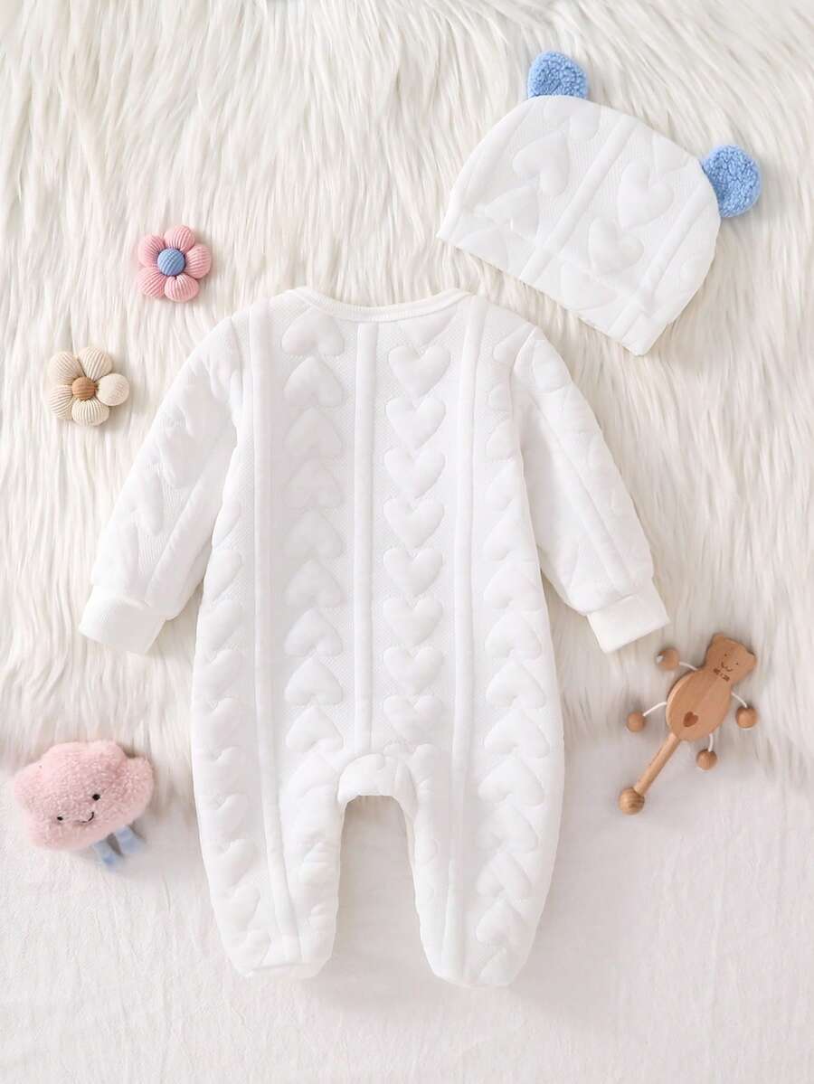 2PCS Newborn Baby Bear Print Long Sleeve Romper & Hat Set – Cozy Winter Outfit